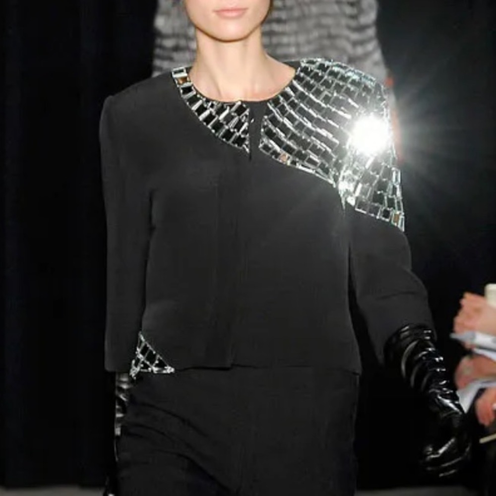 Thakoon Runway Mirrorball Jeweled Two Tone Structured Button Front Jacket